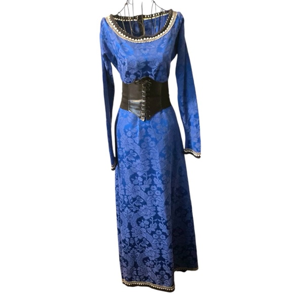 💙 Vtg Blue Brocade Victorian Maxi Gown Gown | S - Picture 4 of 11